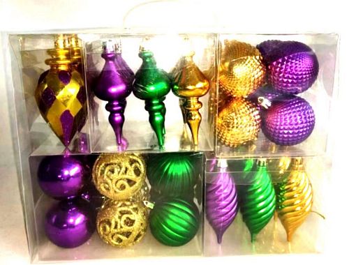 hru Mardi Gras Glittered New OrleansPurple Green Gold Horizontal Stripe  Tree Wreath Ornaments 2.25 (Set of 2) Bourbon St.